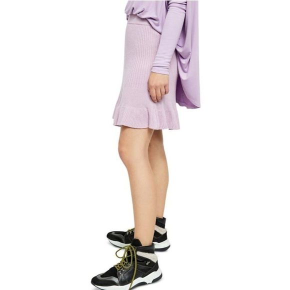 Free‎ People Short Mini Skirt Womens MEDIUM Lilac Purple Rib Stretchy Flare NEW - Picture 10 of 10